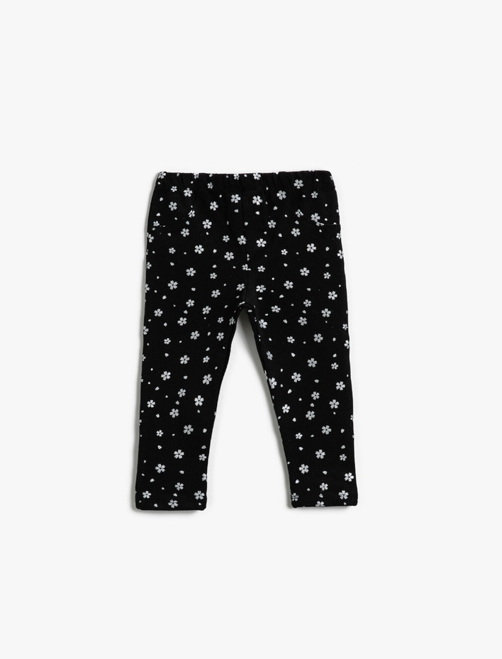 Kız Bebek Simli Çiçek Baskılı Tayt Pamuklu