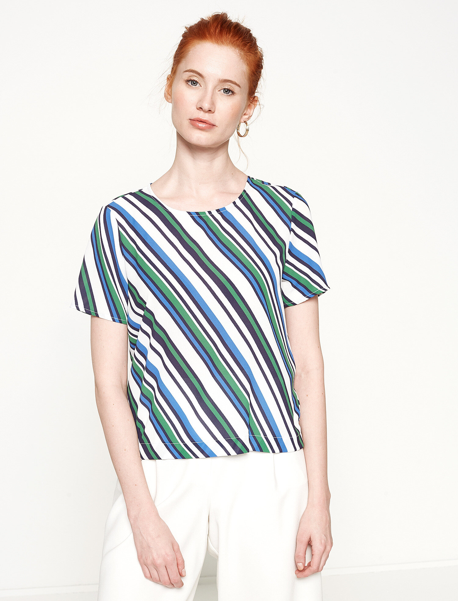   Desenli Bluz Kısa Kollu