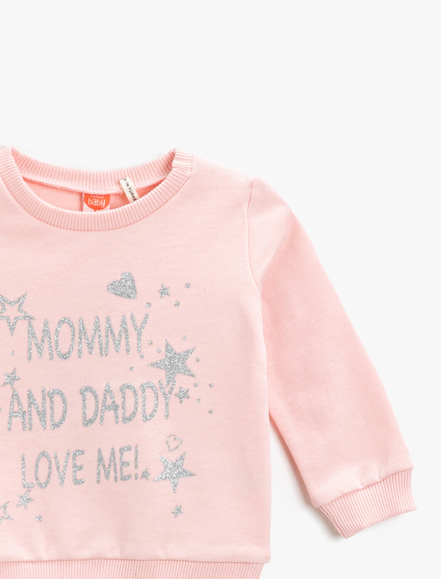  Kız Bebek Simli Baskılı Bisiklet Yaka Sweatshirt Pamuklu