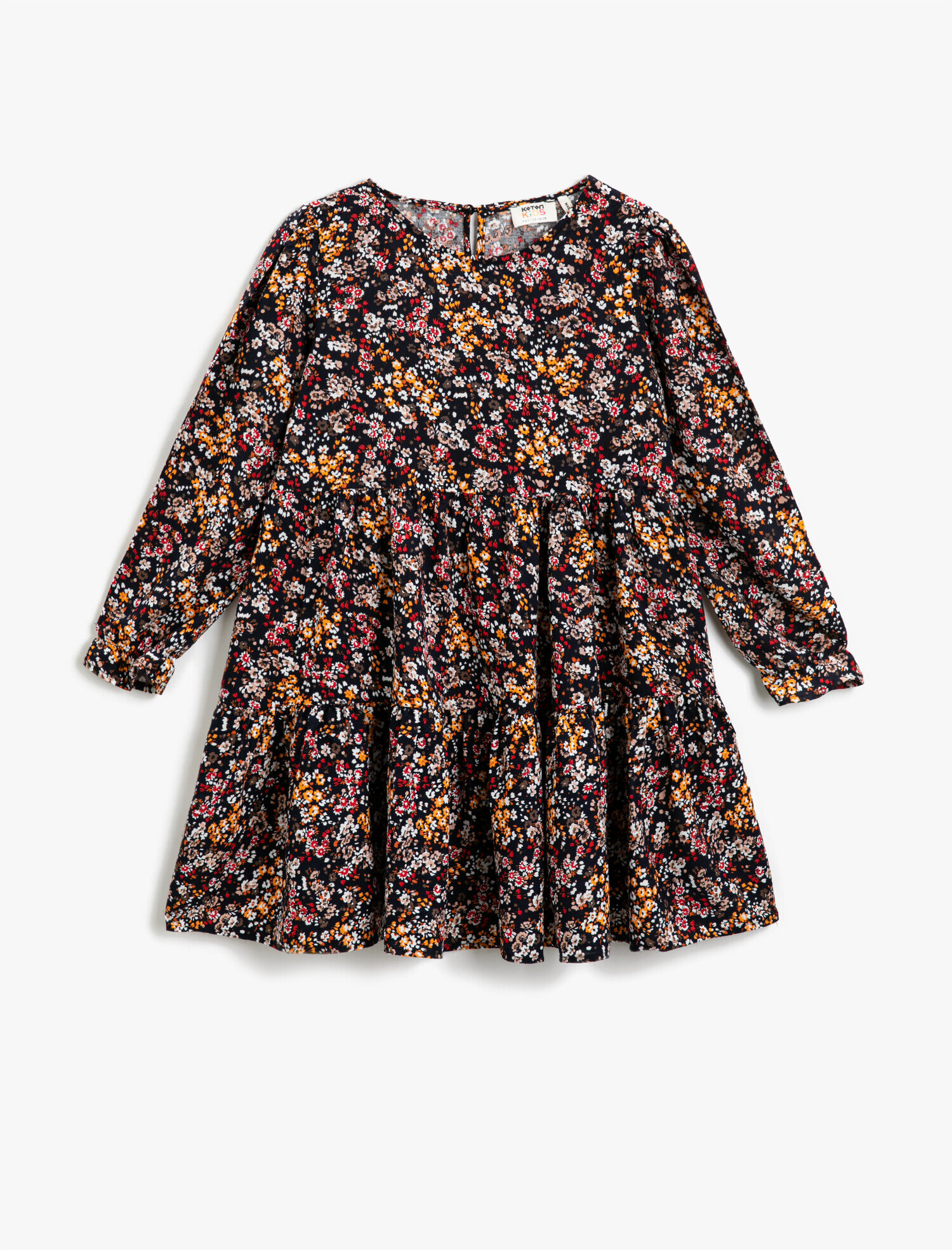  Kız Çocuk Elbise Çiçekli Uzun Kollu Bisiklet Yaka