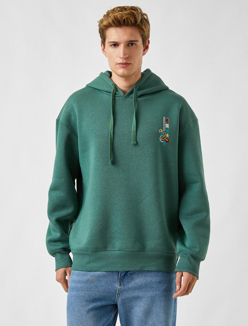   Ejderha İşlemeli Kapşonlu Sweatshirt