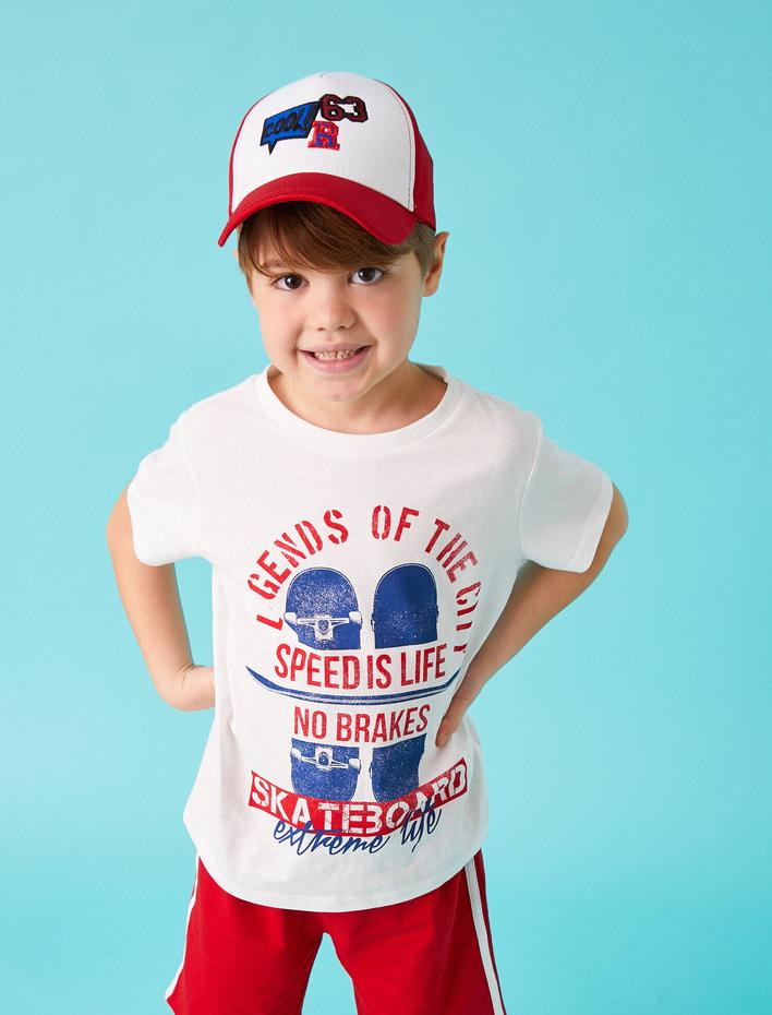 Erkek Çocuk Kaykay Baskılı Kısa Kollu Tişört Pamuklu