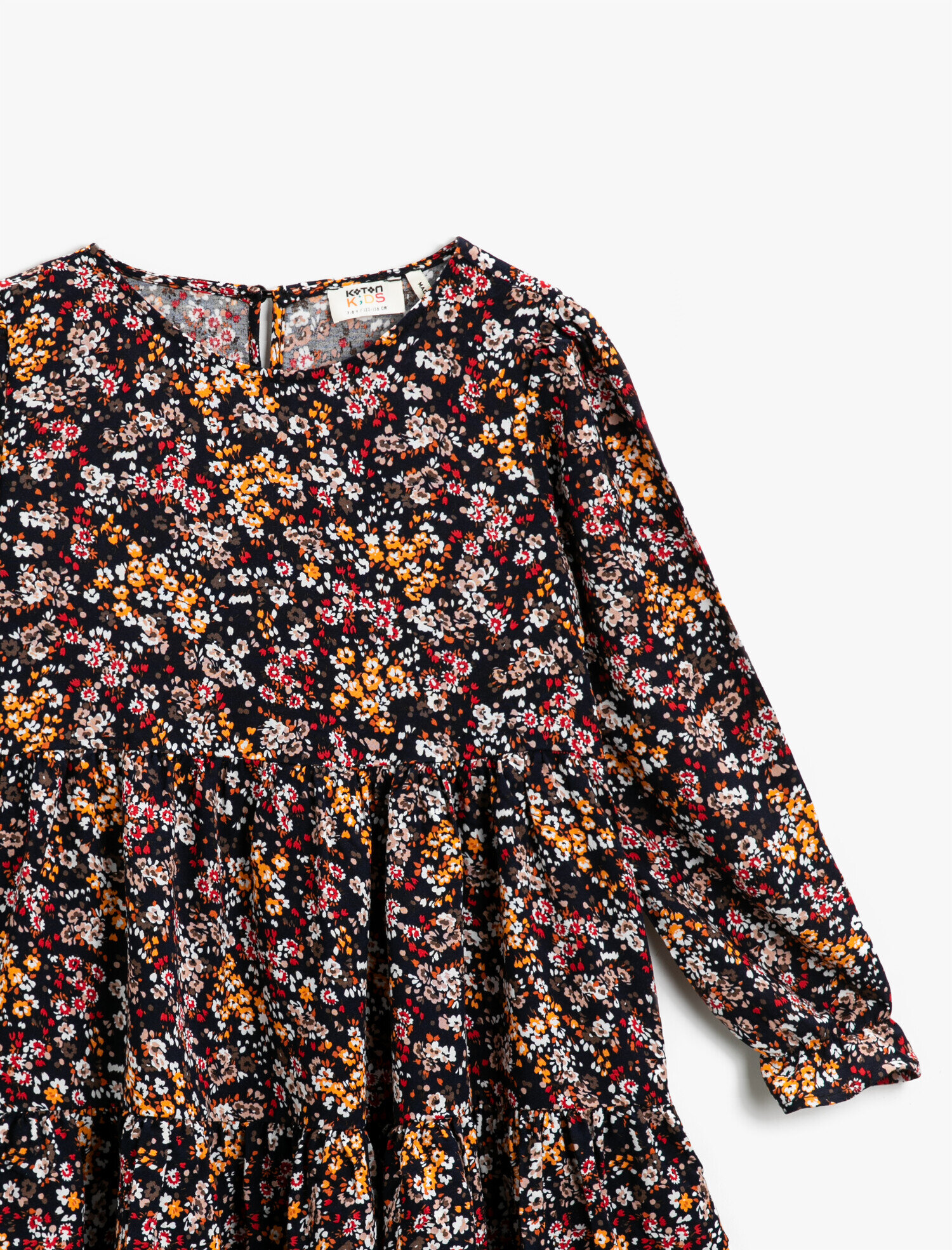  Kız Çocuk Elbise Çiçekli Uzun Kollu Bisiklet Yaka