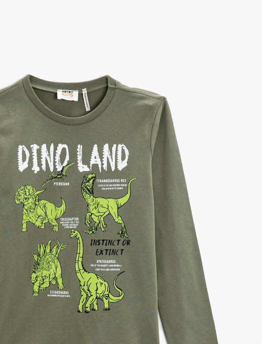  Erkek Çocuk Dinozor Baskılı Uzun Kollu Tişört Pamuklu