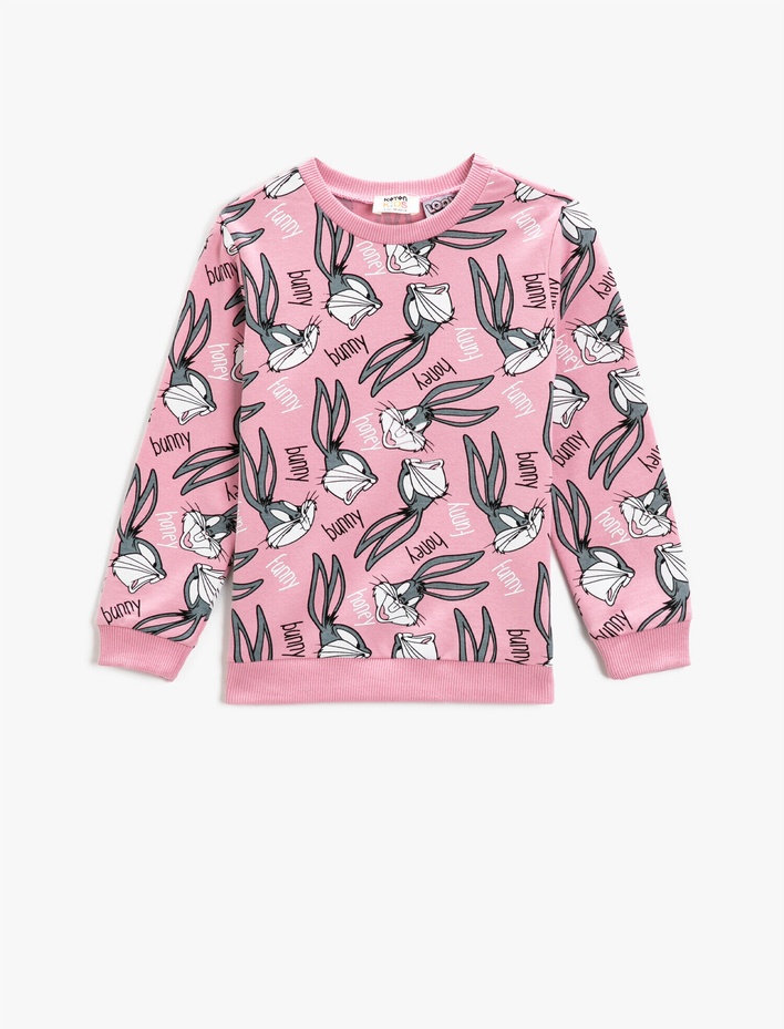 Kız Çocuk Bugs Bunny Lisanslı Baskılı Sweatshirt Bisiklet Yaka Pamuklu