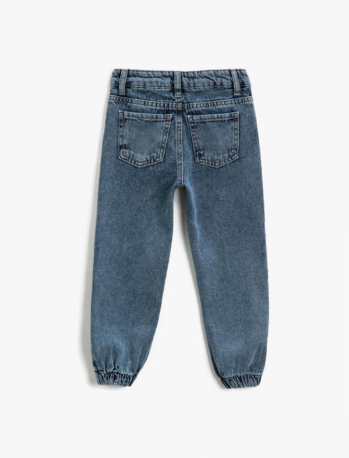 Kız Çocuk Jogger Kot Pantolon Pamuklu Cepli Düğmeli - Jegging Jean