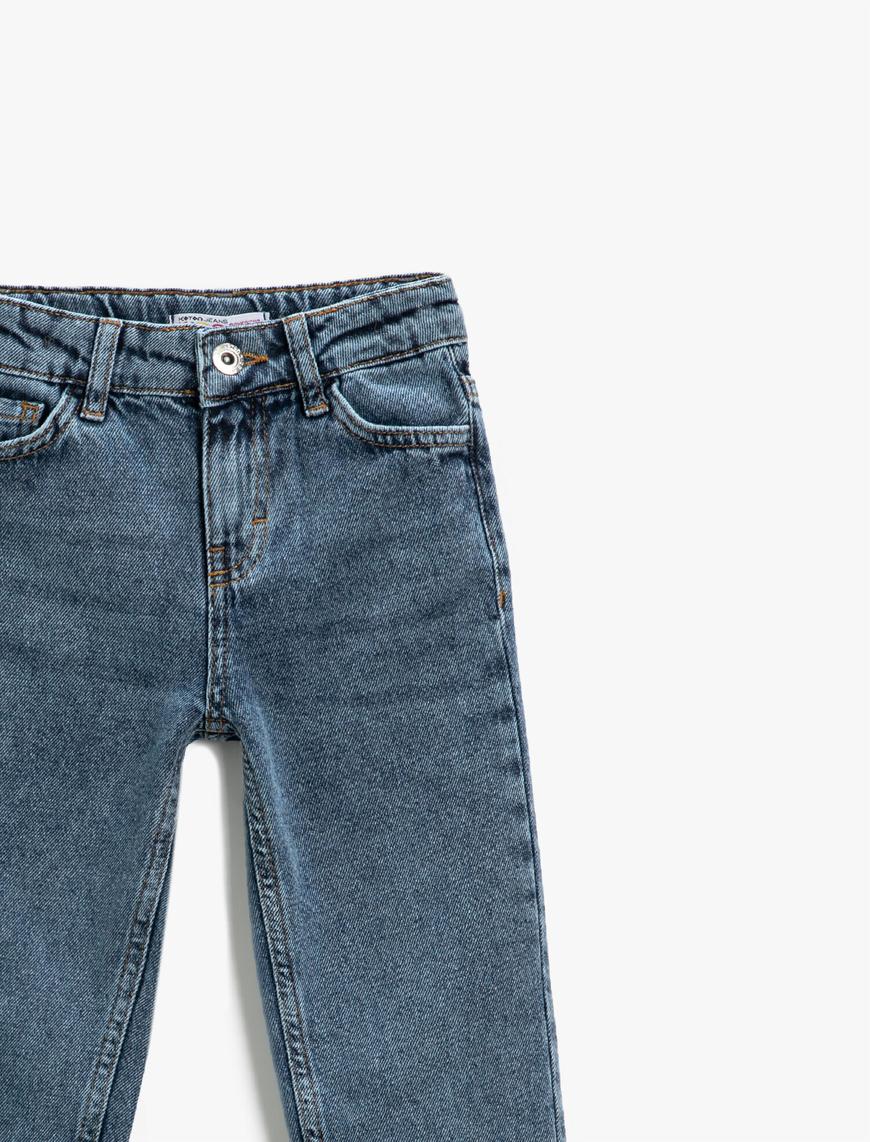  Kız Çocuk Jogger Kot Pantolon Pamuklu Cepli Düğmeli - Jegging Jean