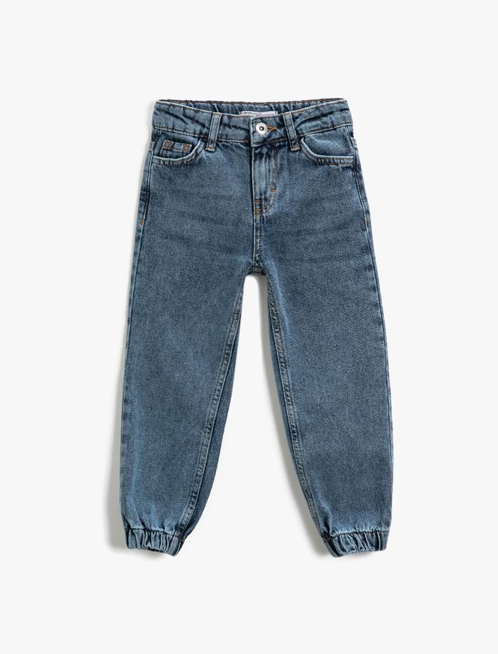 Kız Çocuk Jogger Kot Pantolon Pamuklu Cepli Düğmeli - Jegging Jean
