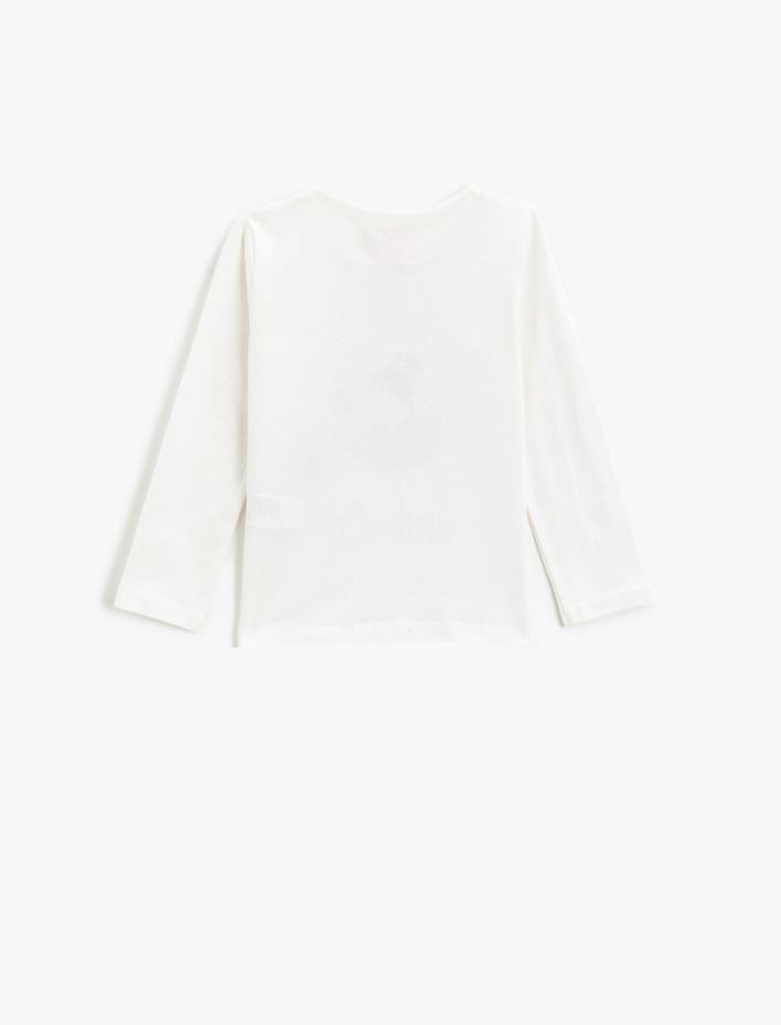 Kız Bebek Unicorn Baskılı Tişört Uzun Kollu Bisiklet Yaka Pamuklu