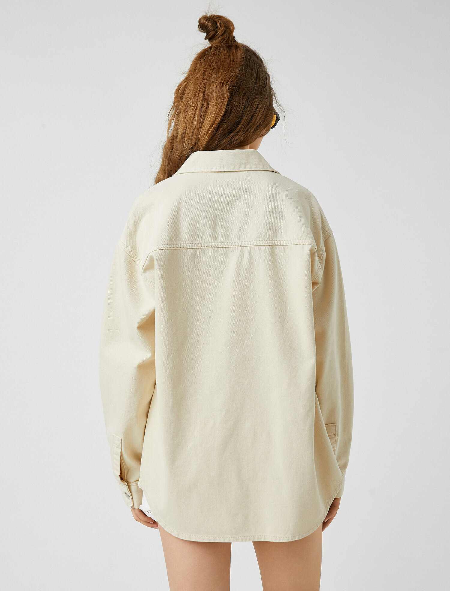   Uzun Kollu Cepli Kot Ceket