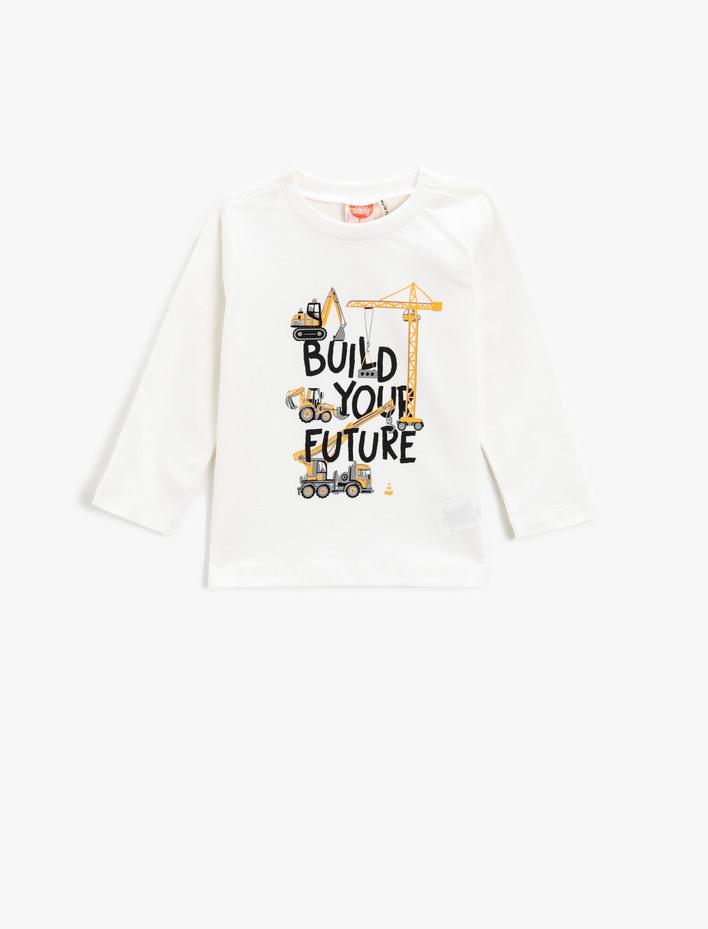 Erkek Bebek Baskılı Tişört Uzun Kollu Bisiklet Yaka Pamuklu