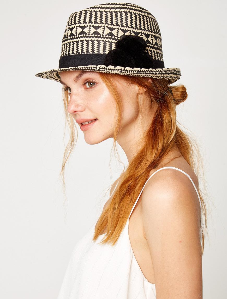  Kadın Desenli Hasır Şapka