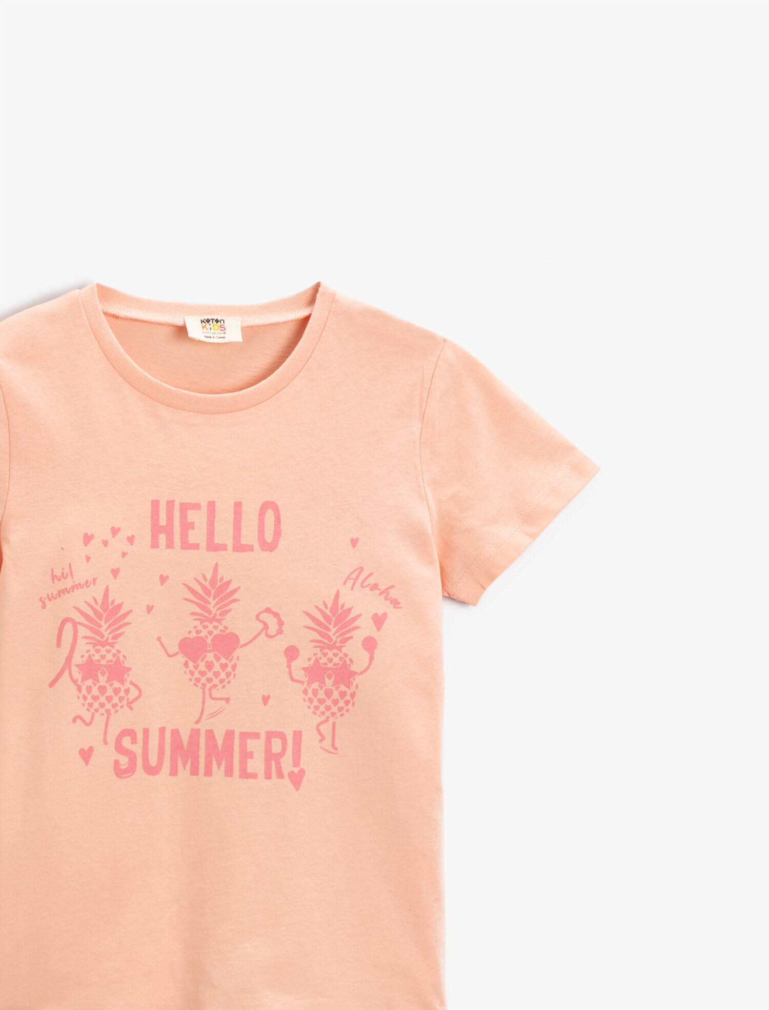  Kız Çocuk Ananas Baskılı Kısa Kollu Tişört Pamuklu Bisiklet Yaka