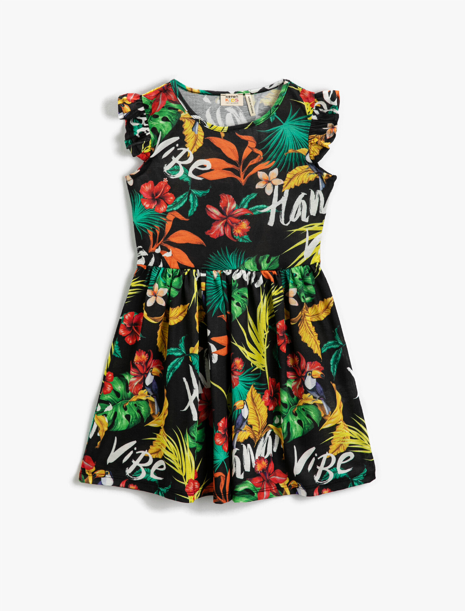  Kız Çocuk Elbise Çiçekli Kısa Kollu Bisiklet Yaka