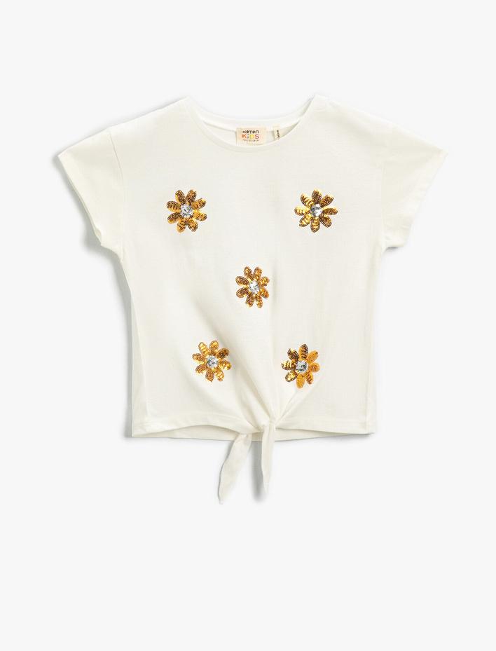 Kız Çocuk Papatya İşlemeli Tişört Pamuklu