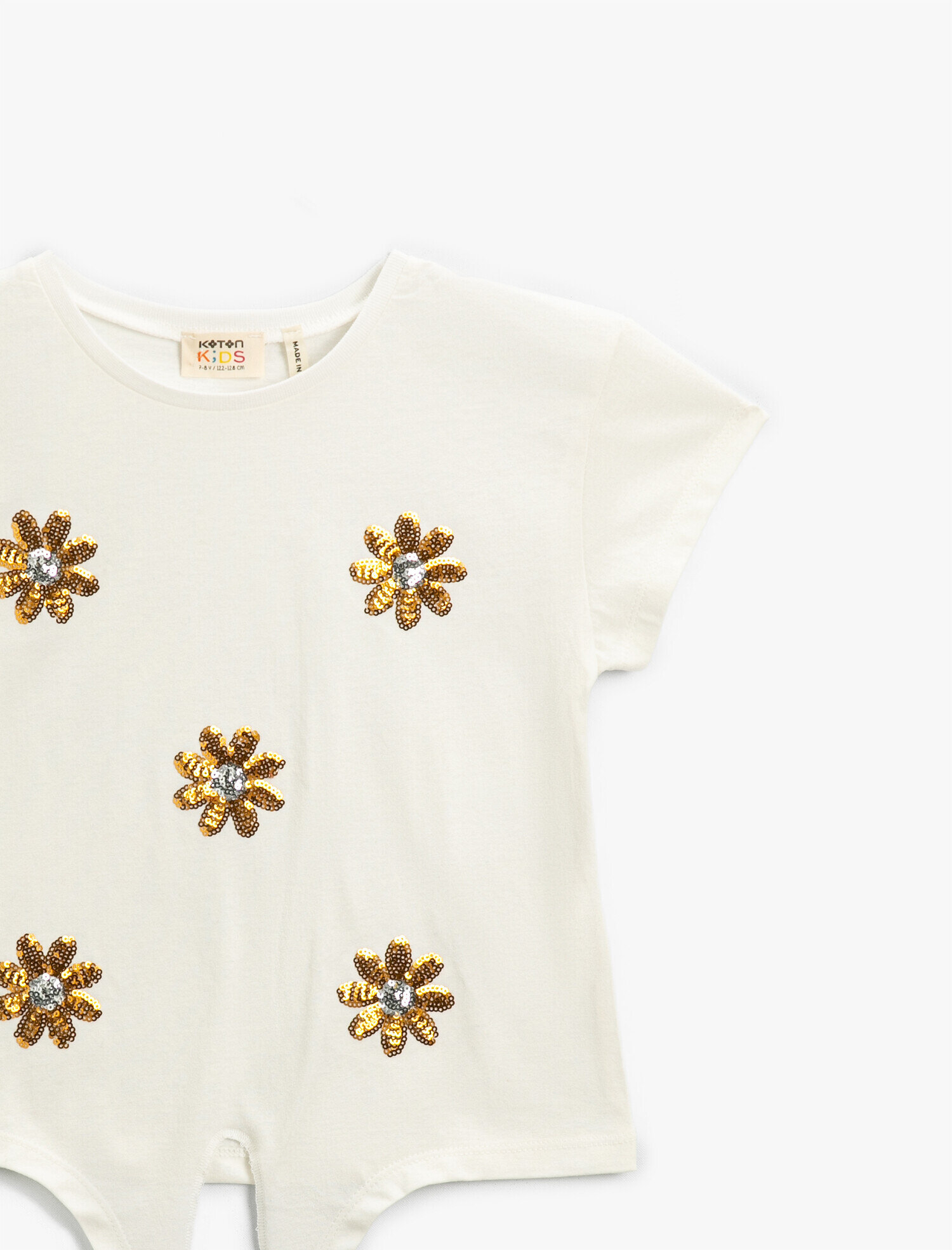  Kız Çocuk Papatya İşlemeli Tişört Pamuklu