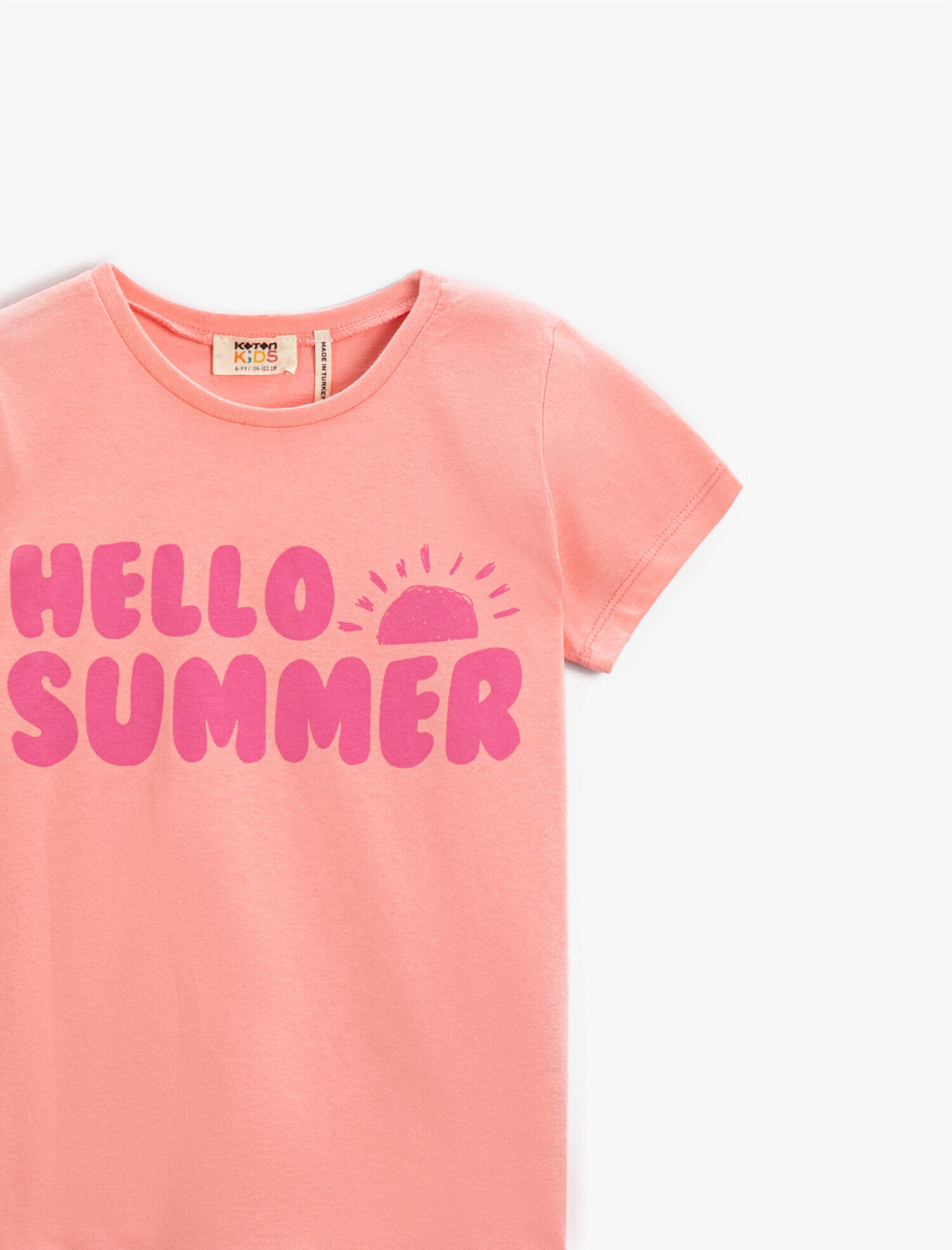  Kız Çocuk Yaz Temalı Slogan Baskılı Tişört Pamuklu Kısa Kollu