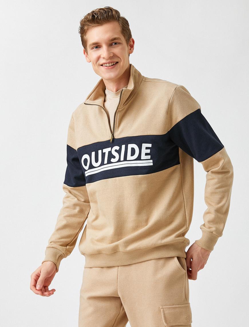   Baskılı Sweatshirt Dik Yaka