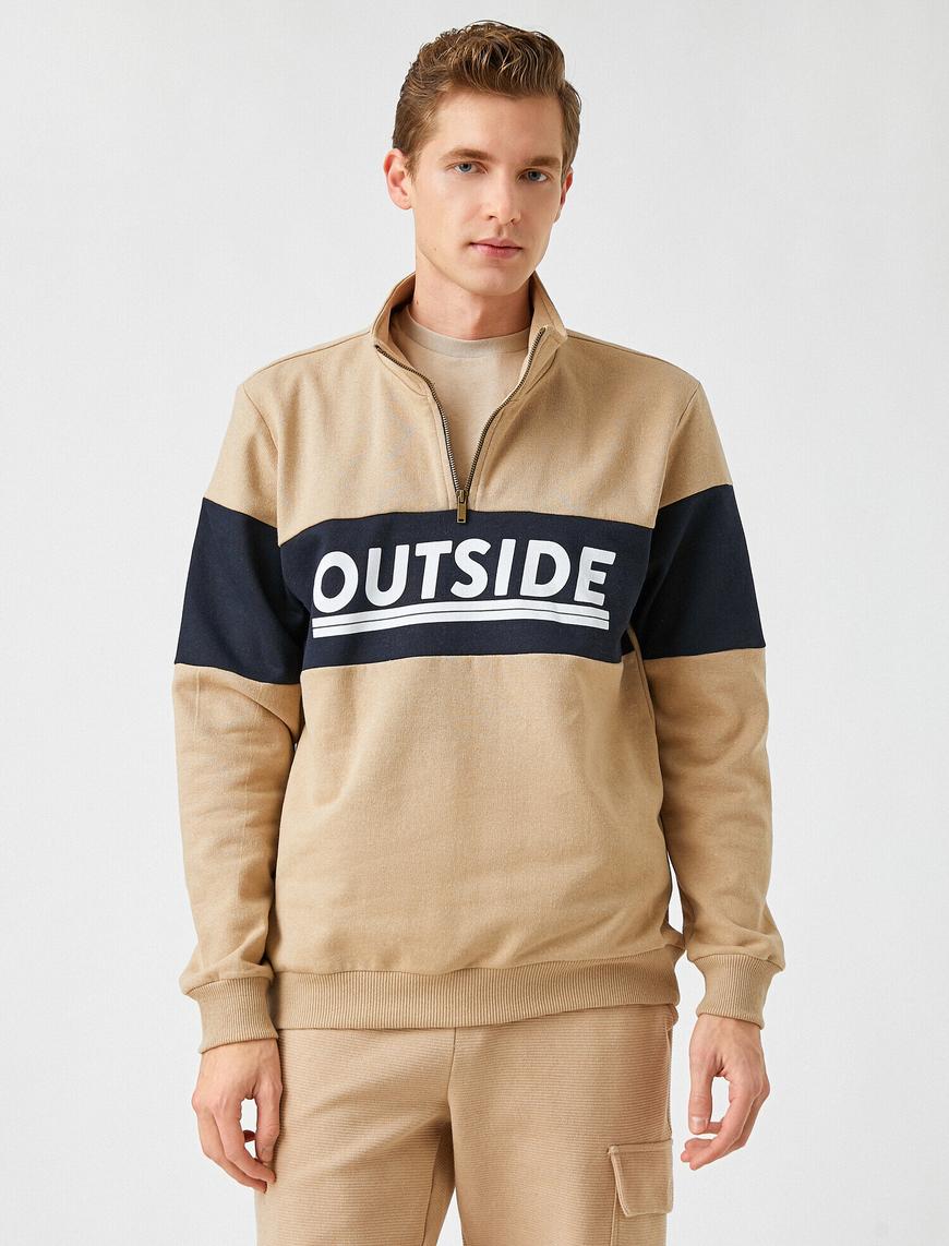   Baskılı Sweatshirt Dik Yaka