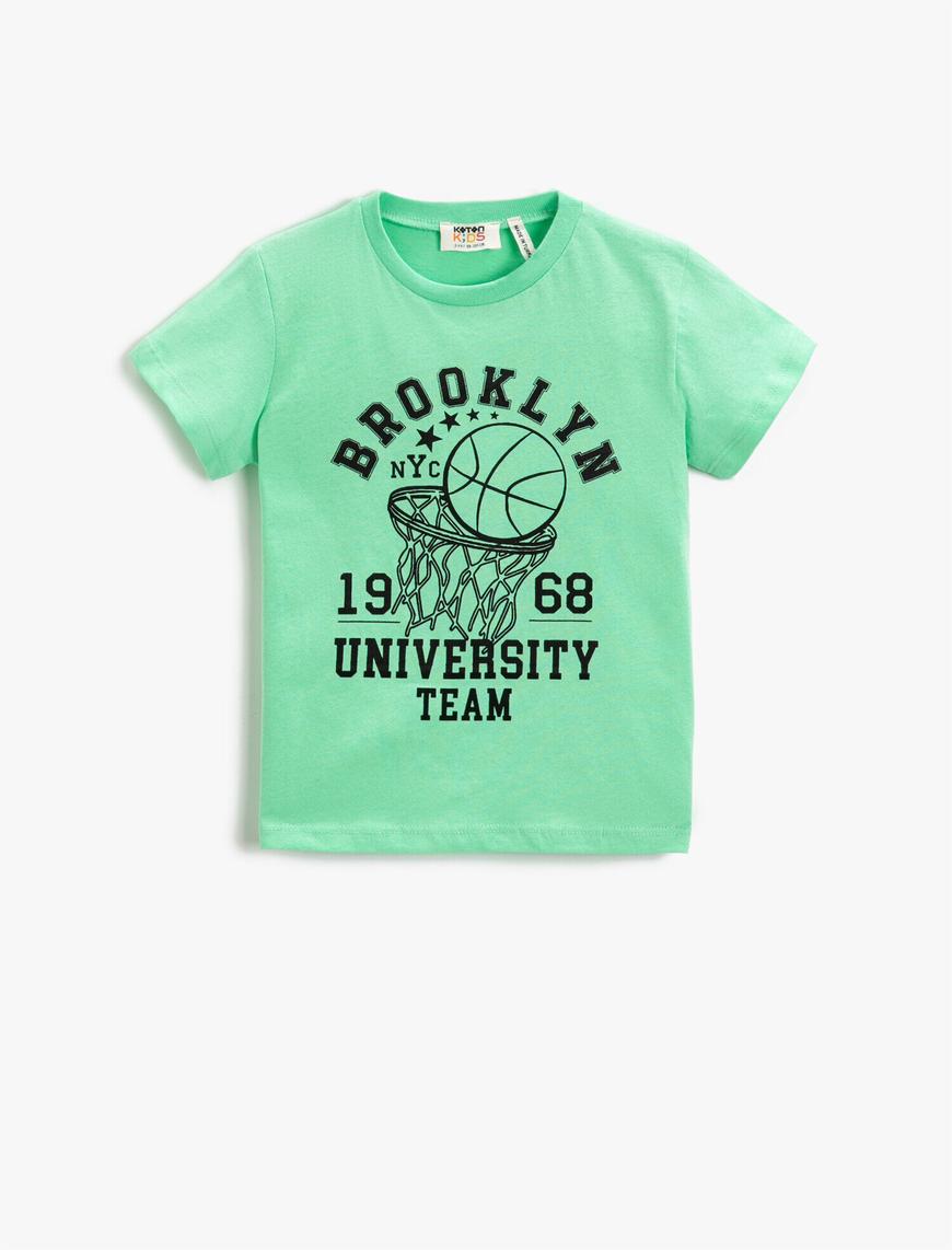  Erkek Çocuk Basketbol Baskılı Kısa Kollu Tişört Pamuklu