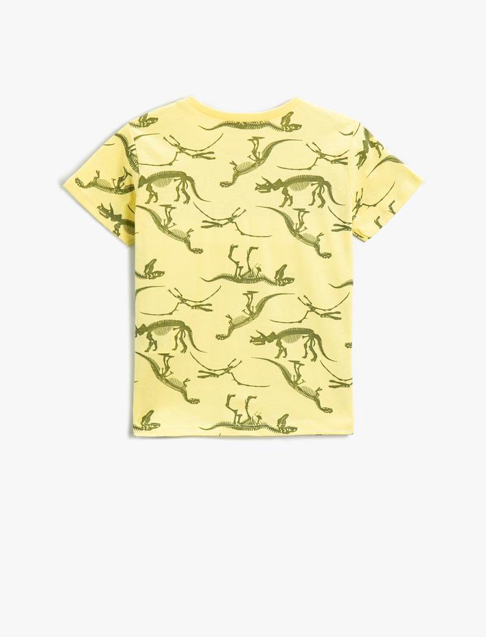 Erkek Çocuk Dinozor Baskılı Kısa Kollu Tişört Pamuklu