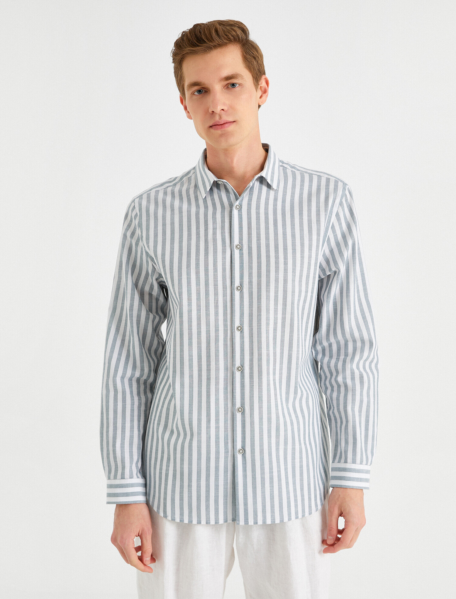   Spor Gömlek Çizgili Slim Fit