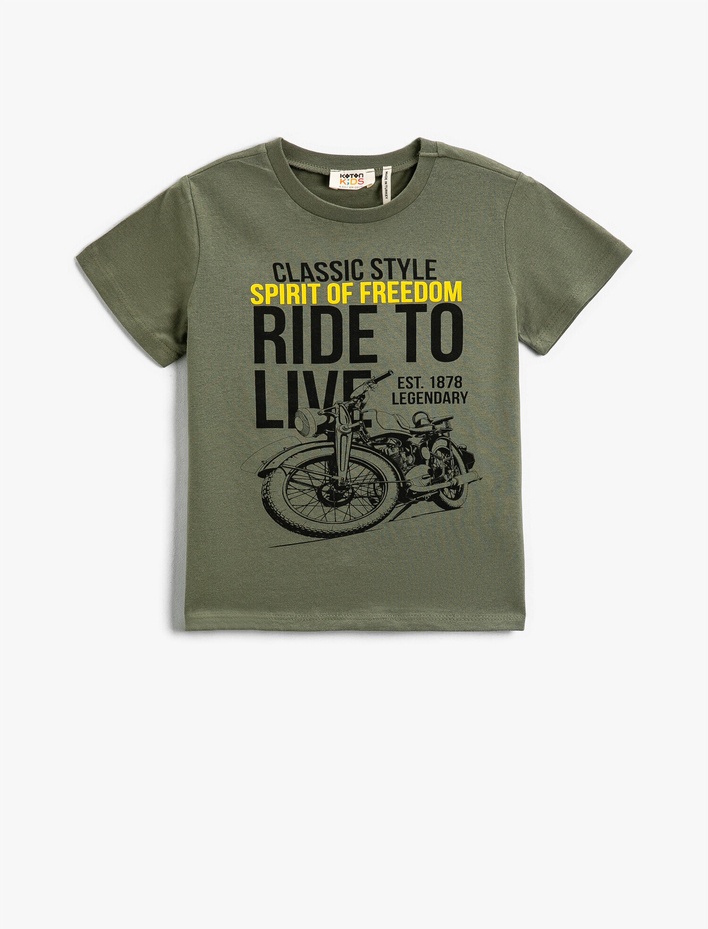 Erkek Çocuk Motosiklet Baskılı Bisiklet Yaka Tişört Pamuklu
