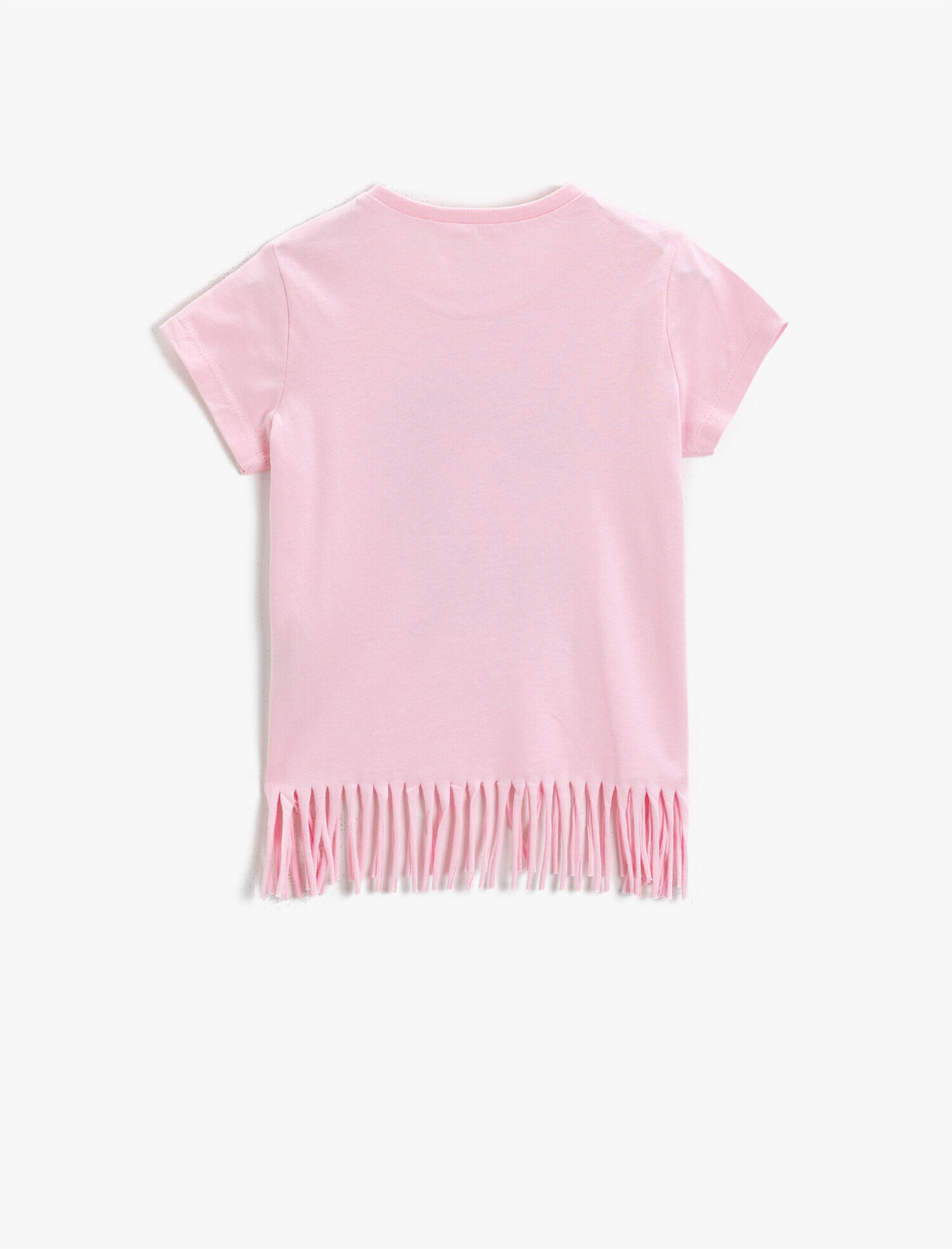  Kız Çocuk Unicorn Baskılı Püsküllü Tişört Kısa Kollu Pamuklu