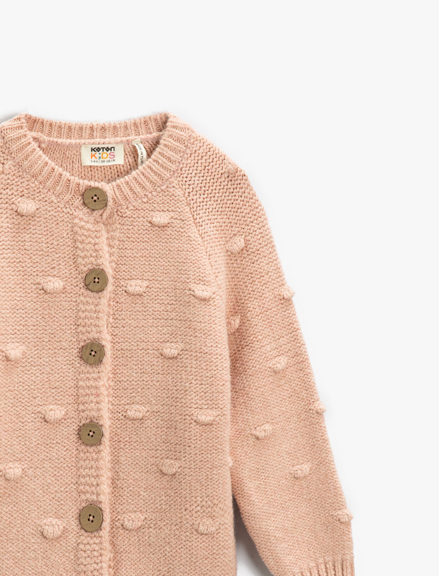  Kız Çocuk Uzun Kollu Triko Hırka Ahşap Düğmeli