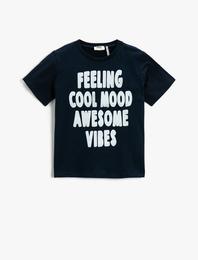 Slogan Baskılı Kısa Kollu Tişört Pamuklu