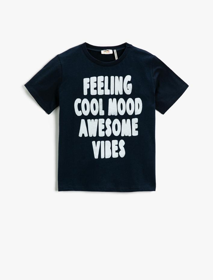 Erkek Çocuk Slogan Baskılı Kısa Kollu Tişört Pamuklu