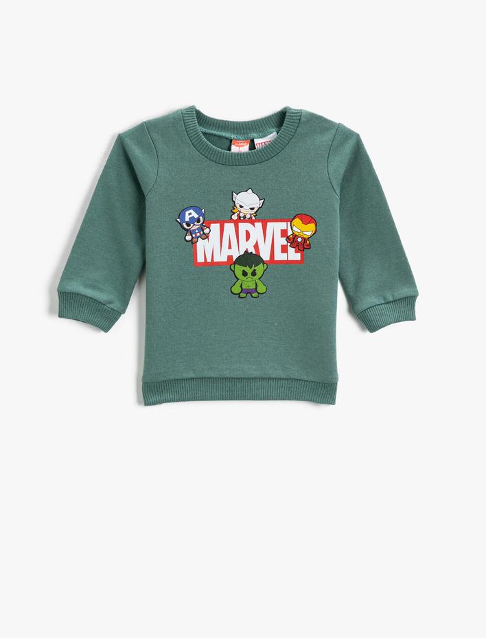 Erkek Bebek Baskılı Sweatshirt Bisiklet Yaka Marvel Lisanslı