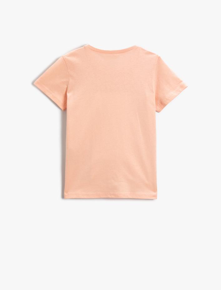 Kız Çocuk Ananas Baskılı Kısa Kollu Tişört Pamuklu Bisiklet Yaka