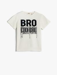 Kısa Kollu Tişört Pamuklu Slogan Baskılı