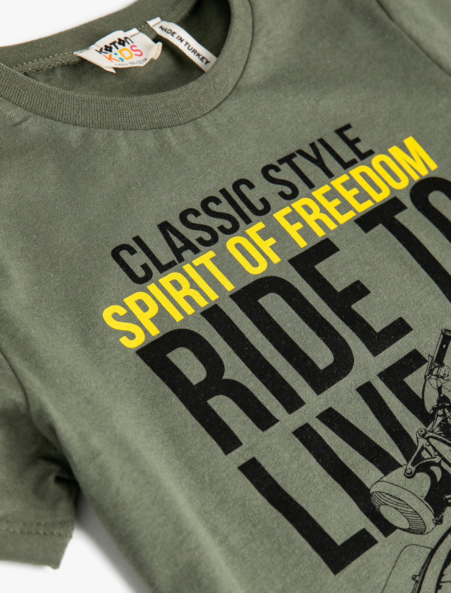  Erkek Çocuk Motosiklet Baskılı Bisiklet Yaka Tişört Pamuklu