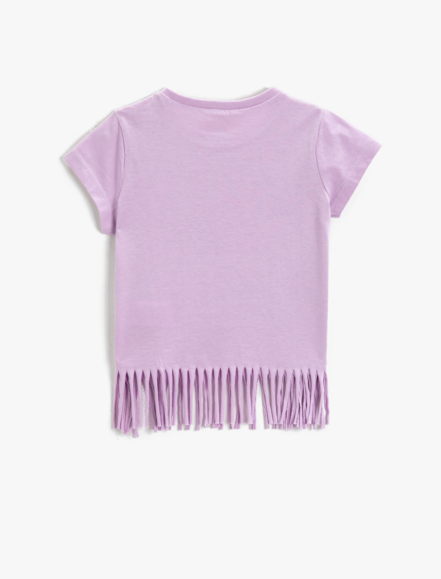  Kız Çocuk Unicorn Baskılı Püsküllü Tişört Kısa Kollu Pamuklu