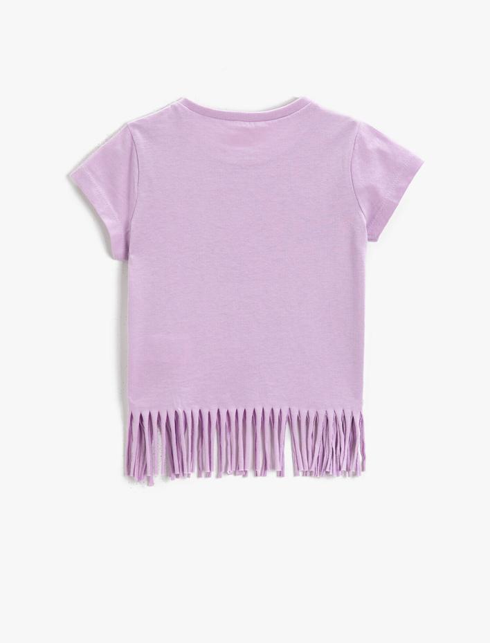 Kız Çocuk Unicorn Baskılı Püsküllü Tişört Kısa Kollu Pamuklu