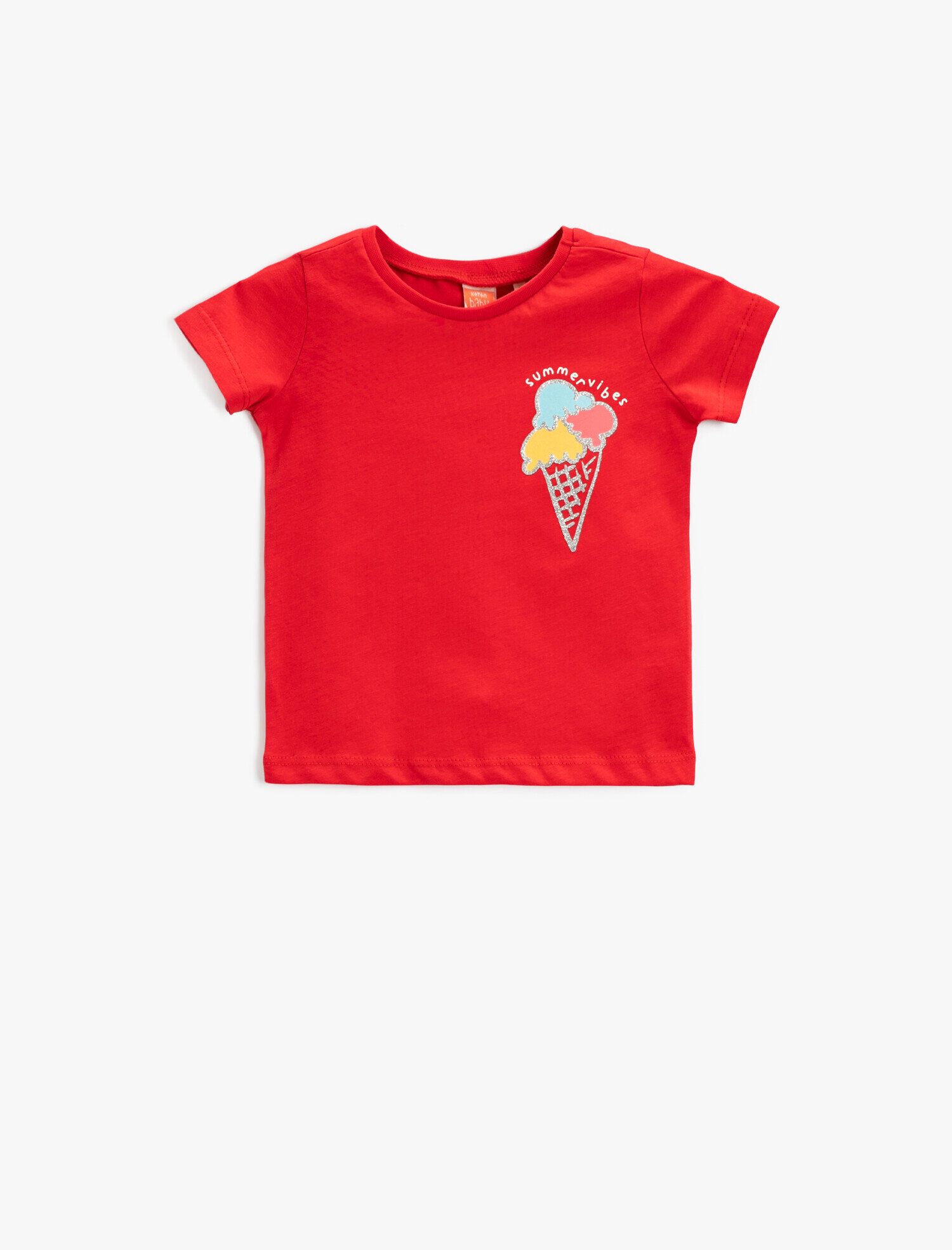 Kız Bebek Dondurma Baskılı Kısa Kollu Tişört Pamuklu
