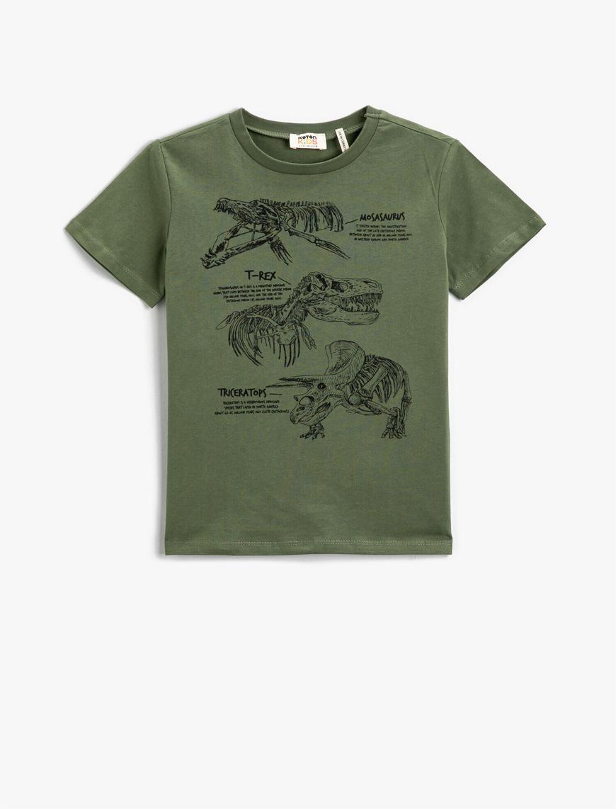  Erkek Çocuk Dinozor Baskılı Tişört Kısa Kollu Pamuklu