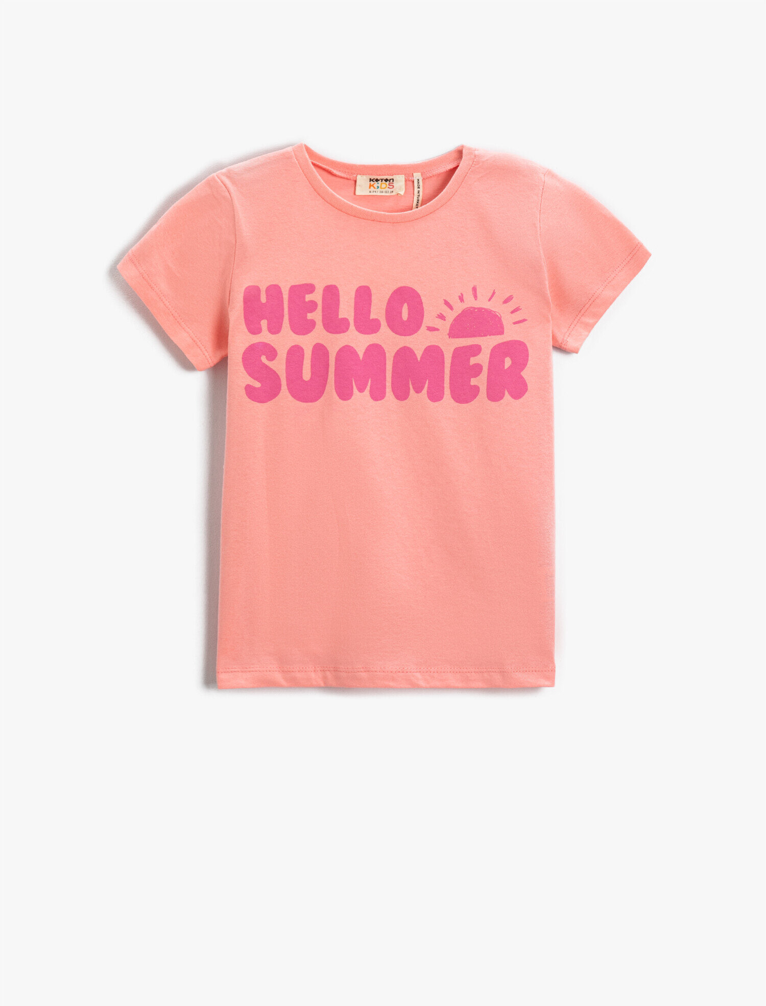  Kız Çocuk Yaz Temalı Slogan Baskılı Tişört Pamuklu Kısa Kollu