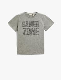 Slogan Baskılı Kısa Kollu Tişört Bisiklet Yaka