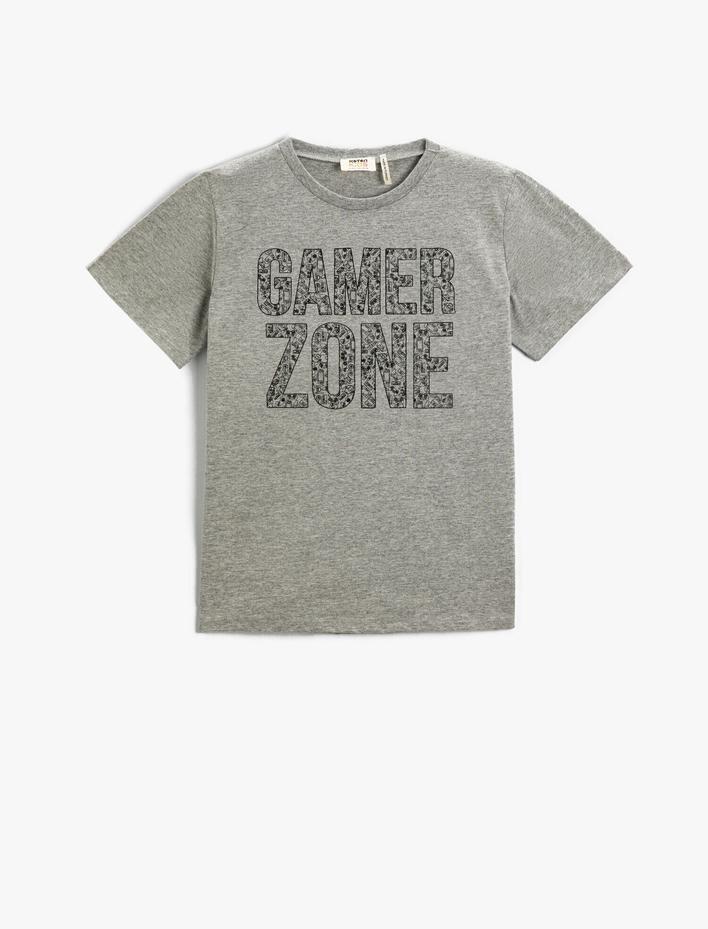 Erkek Çocuk Slogan Baskılı Kısa Kollu Tişört Bisiklet Yaka