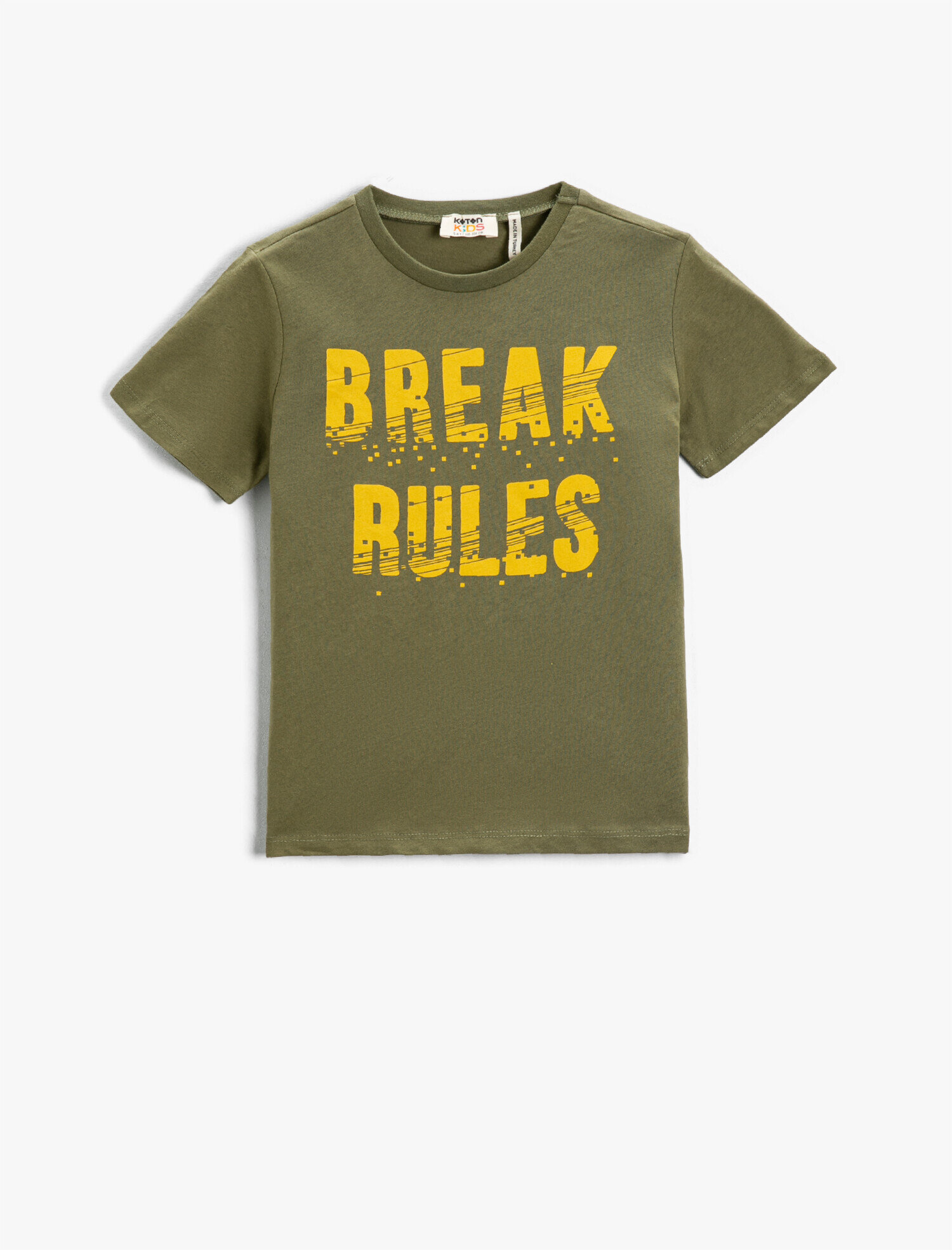  Erkek Çocuk Slogan Baskılı Kısa Kollu Tişört Pamuklu Bisiklet Yaka