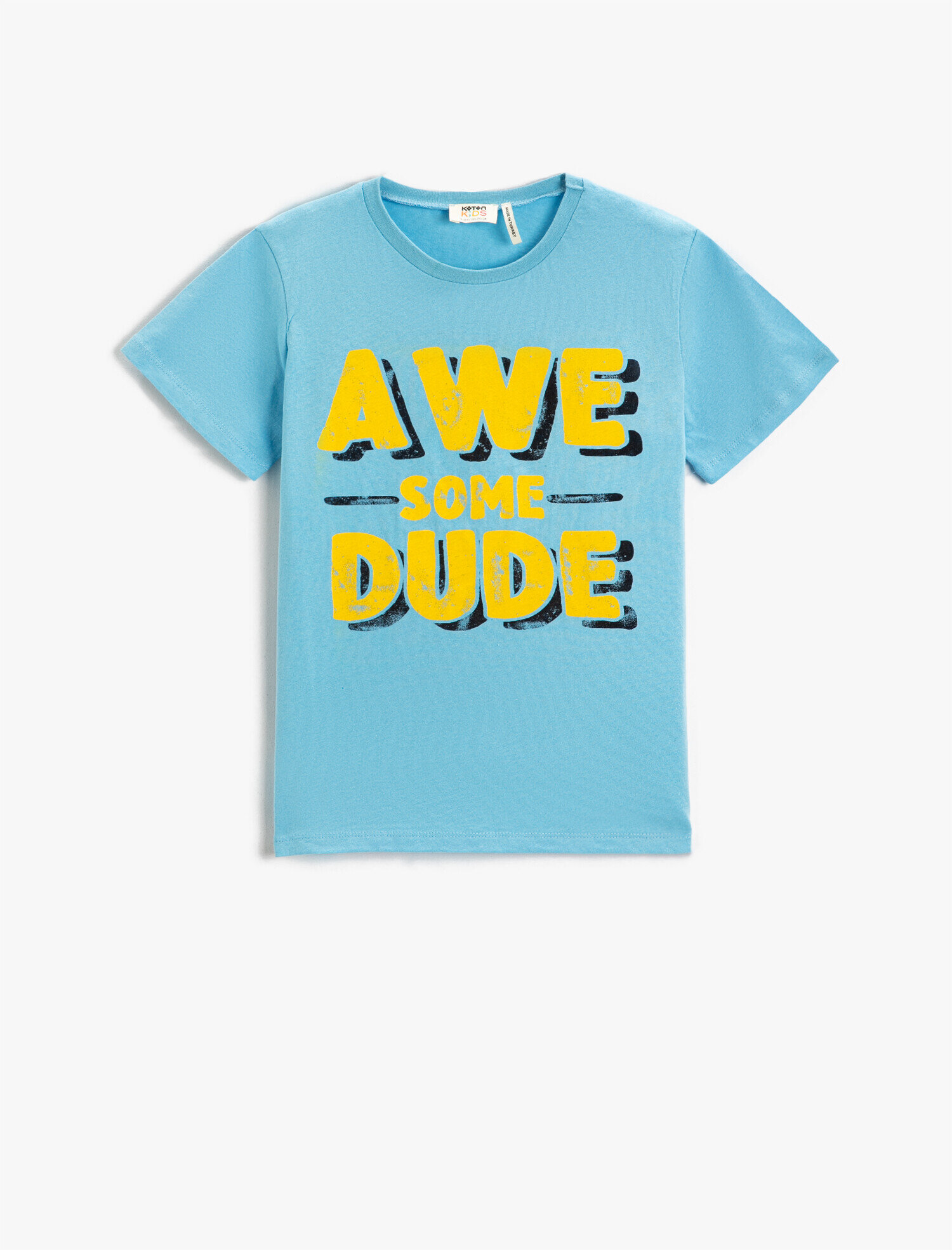  Erkek Çocuk Slogan Baskılı Kısa Kollu Tişört Pamuklu