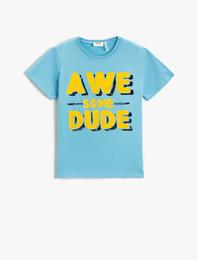 Slogan Baskılı Kısa Kollu Tişört Pamuklu