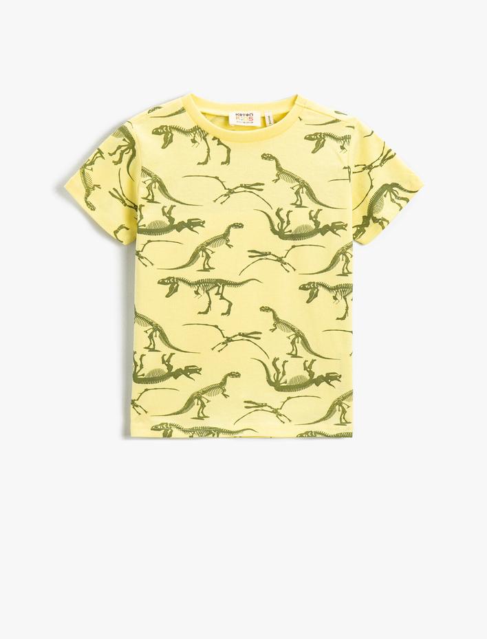 Erkek Çocuk Dinozor Baskılı Kısa Kollu Tişört Pamuklu