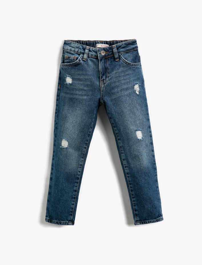 Kız Çocuk Kot Pantolon Destroylu Pamuklu - Boyfriend Jean