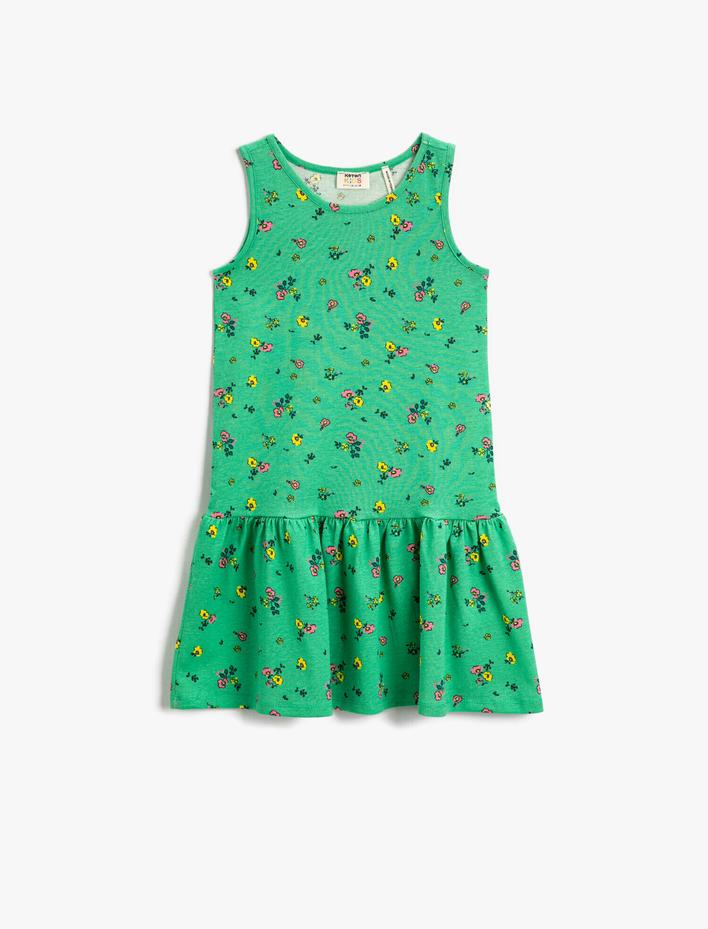 Kız Çocuk Elbise Çiçekli Kolsuz Pamuklu