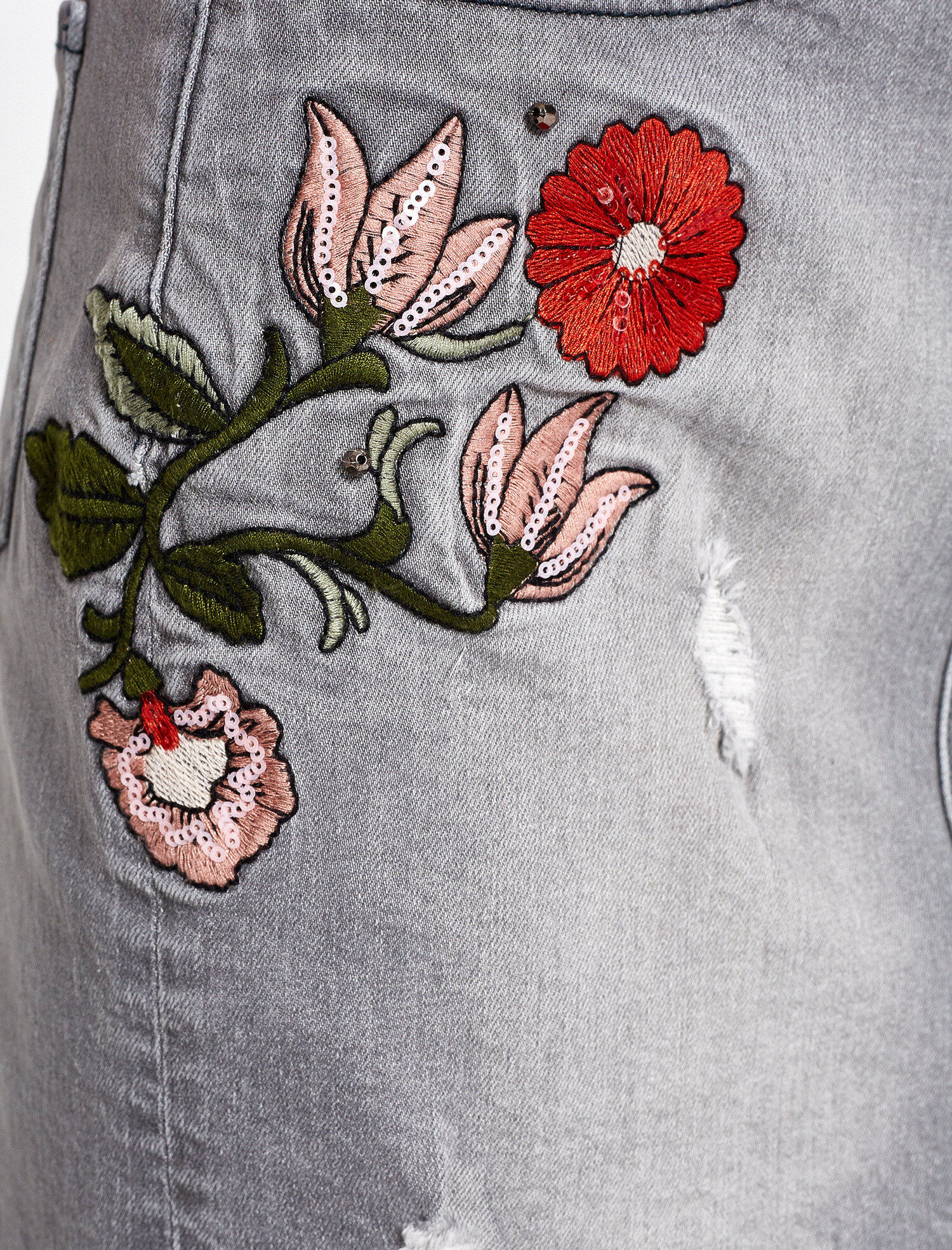   İşlemeli Jean Etek