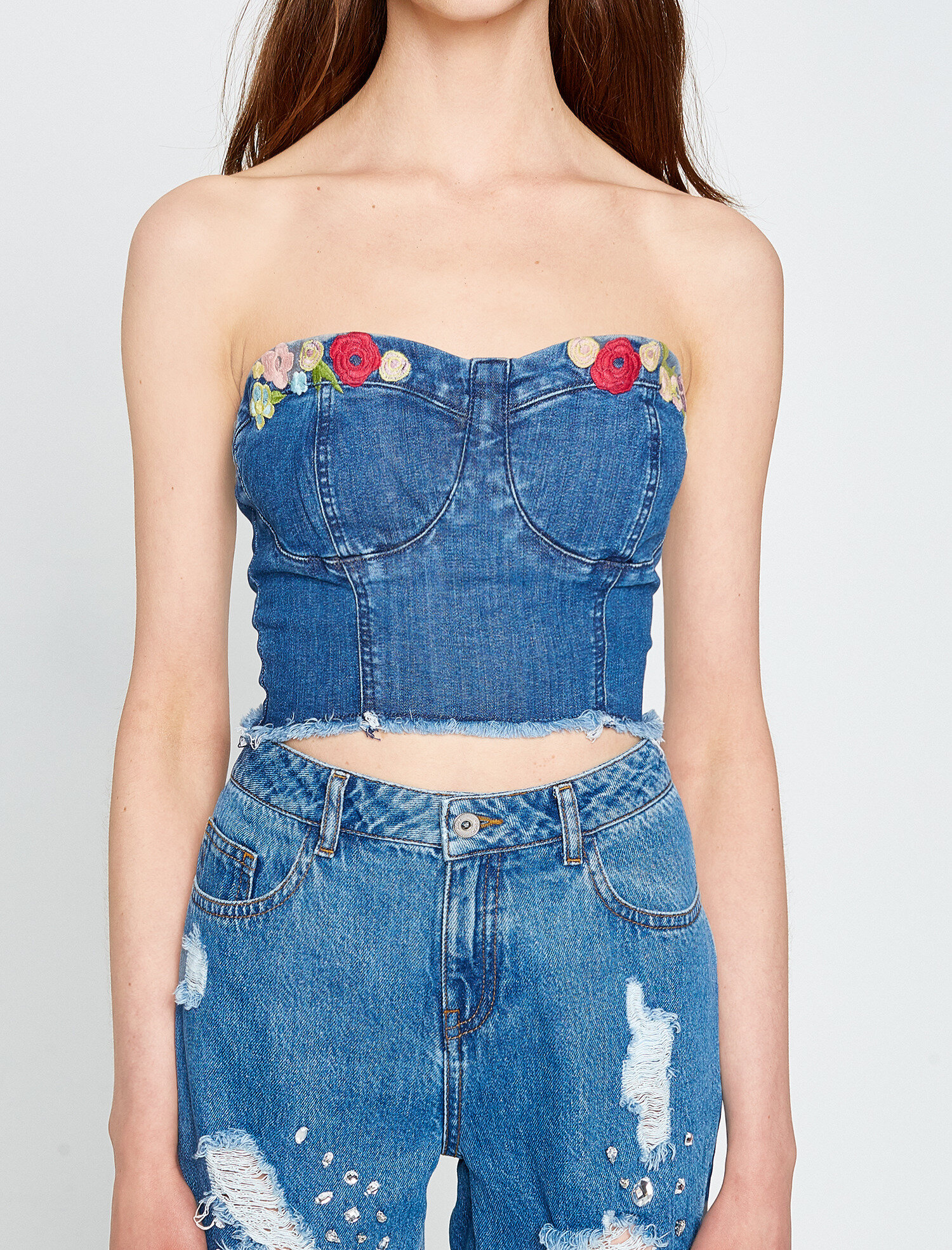   Nakış Detaylı Jean Bluz